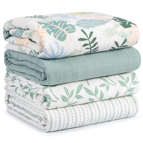 CIVARUA KIDS Muslin Swaddle Blankets for Newborn, 4 Pack Cotton Baby Blankets Neutral, Large 31.5 x 43.3 Breathable Soft Receiving Blanket, Essentials Swaddle Wrap Burping Clothes, Sage Green