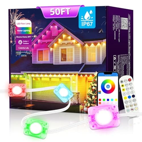 AHAWILL 50FT Permanent Outdoor RGB Lights with IP67 Waterproof, Smart Outdoor String Lights Remote Control, Eaves Lights with App, Daily and Accent Lighting for Halloween,Christmas Holiday Decor - Image 1