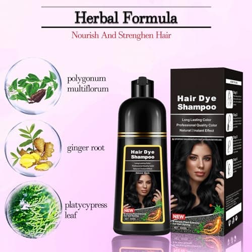 Dark Black Hair Dye Shampoo Instant 3 in 1 for Gray Hair Coverage - Herbal Formula, Semi-Permanent Hair Color in 10 Minutes, Lasts 30 Days, 100% Grey Coverage Shampoo for Men & Women (16.9 Fl Oz) - Thumbnail 5