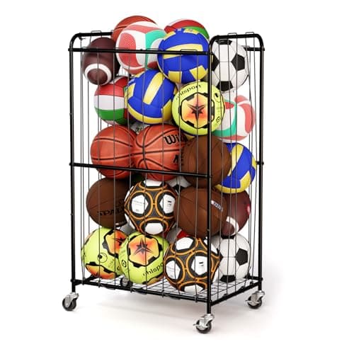 YKDIRECT 210L Rolling Ball Organizer with Locking Wheels - Large Sports Storage Basket for Basketball Soccer Football Volleyball, Steel Garage Equipment Cart with Elastic Rope for Household Storage - Image 1