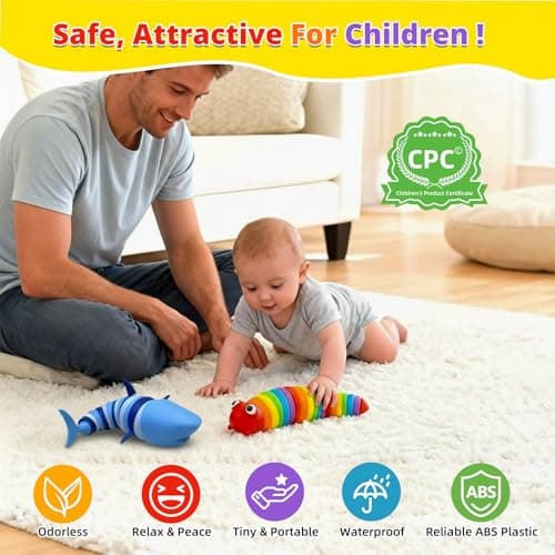 TIANTAIYUE Fidget Slug Toys, Sensory Slug Fidget Toy for Kids and Adults, 2Pcs Rainbow Worm Stress Relief Toy, Child-Friendly, Anti-Anxiety Autism Sensory Toy, Essential Travel Toys for Toddlers - Thumbnail 3