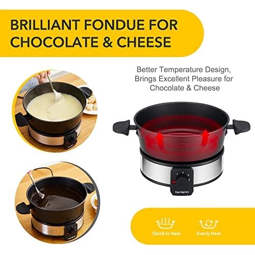 Electric Fondue Pot, 2 Quart Stainless Steel Chocolate & Cheese Fondue Set - Thumbnail 3