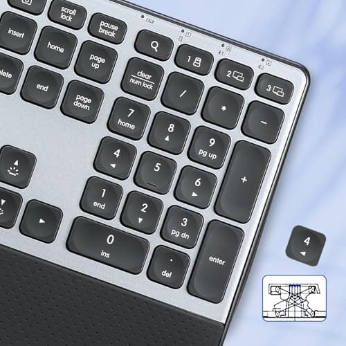 CITLLA Wireless Keyboard, Rechargeable Full Size Multi-Device Bluetooth Keyboard with Wrist Rest, 3-Level Backlit, for Computer, Laptop, Tablet, Smartphone, Office,（US Layout） - Thumbnail 4