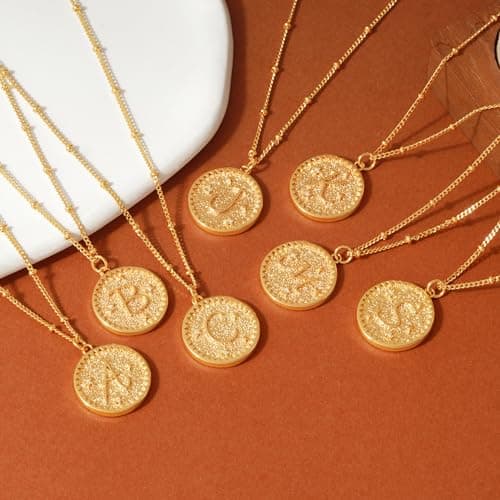 Valloey Rover Initial Necklaces for Women 14K Gold Plated Cubic Zirconia Letter Necklce Round Pendant Double Side Engraved B Necklace Personalized Jewelry Gift for Women - Thumbnail 5