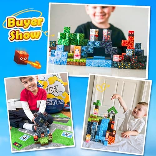 IGIVI Magnetic Blocks - Build Mine Magnet World Lava Valley Set, 1" Magnetic Cube Building Toys for Kids Ages 3+, Montessori Sensory Toys for Toddlers, Creative Game Themed Toy Gifts for Boys & Girls - Thumbnail 4