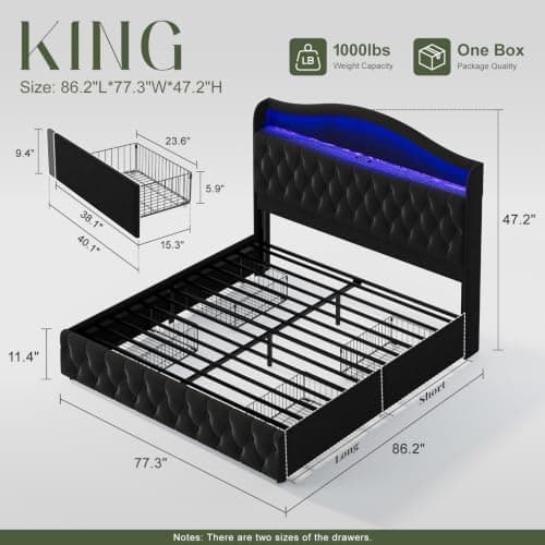 Uteeran King Size Bed Frame and Headboard & 4 Storage Drawers - Thumbnail 2