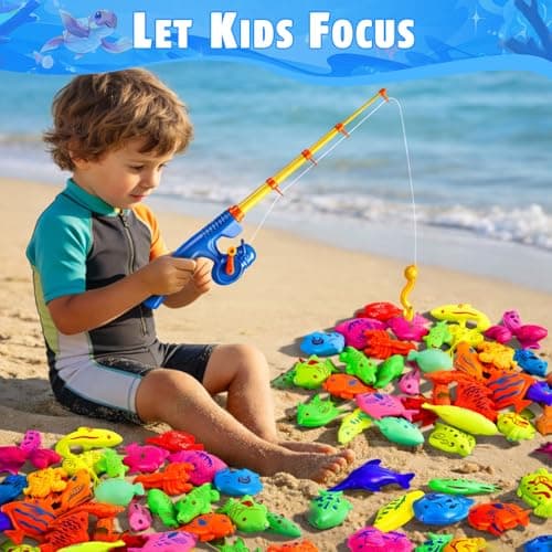 CozyBomB™ Magnetic Fishing Pool Toys Game for Kids - Water Table Bathtub Kiddie Party Toy with Pole Rod Net Plastic Floating Fish Toddler Color Ocean Sea Animals Gifts Age 3 4 5 6 Year Old - Thumbnail 5