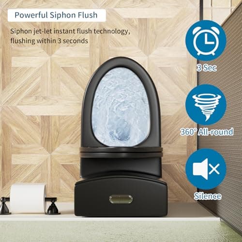 Elongated One Piece Toilet with Comfort Chair Seat ADA Height 17.3" Modern Toilet for Bathroom, Dual Flush 0.8/1.6 GPF and MAP 1000g, 12" Rough-In, Soft Closing Seat,Matte black - Thumbnail 3