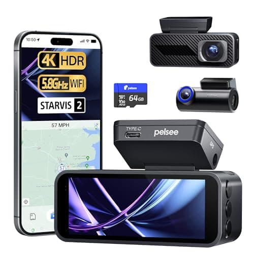 Pelsee P1 Pro 4K Dash Cam Front and Rear, STARVIS 2 Sensor, 64GB Card, Dual Dash Camera for Cars with Full-Color Night Vision, HDR WDR, ADAS, GPS, WiFi & Voice Control, 24H Parking Mode, 3.39" Screen - Image 1
