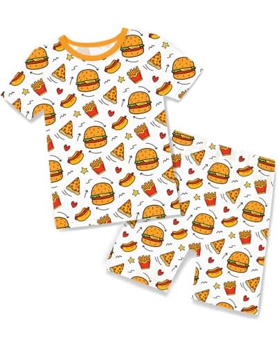 babee Reshinee Bamboo Viscose Toddler Pajamas Boys Girls Kids Baby Cool Short Summer Burger Pjs Set 12-18 Months Two Piece - Image 1