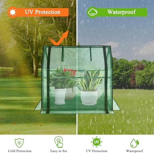 U'Artlines Portable Mini Greenhouse Small Green House with Waterproof Pad 36x18x33 Inch Plant Cover Tent for Garden Small Plants Indoor Outdoor, Green PE - Thumbnail 5