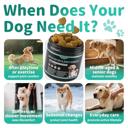 POPPAW Advanced Dog Joint Supplement – 15-in-1 Glucosamine for Dogs with Chondroitin, MSM & Green Lipped Mussel – Hip & Joint Pain Relief Mobility Chews, Chicken Flavor, 90Ct Breeds - Thumbnail 6