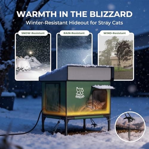 Apasiri Heated Cat House for Outdoor: Weatherproof Outside Cat Shelter, Insulated Cat House Outdoor with Heated Pad, Sloping Roof & Escape Door, Elevated Base for Stray Cats, Large - Thumbnail 2