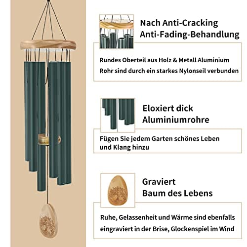 Astarin Windchimes Outdoors with Engraved Lifetree，30 Inch Memorial Wind Chime for Outside，Sympathy Wind Chime for Loved One,Outdoor Wind Chimes for Mother,Green Wind Chimes. - Thumbnail 2