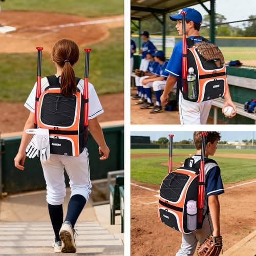 Ciihars Youth Baseball Bag - Baseball Backpack Bat & Glove Holder, T-Ball & Softball Equipment & Gear,Large Main Compartment for Helmet & accessories, Fence Hook，Insulation Pocket (orange) - Thumbnail 6