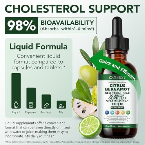 Red Rice Yeast for Cholesterol Support - High Absorption Cholesterol Support Blend with Red Rice Yeast Extract Liquid, Soursop Drops, Garlic, Olive Leaf, Citrus Bergamot & Vitamin C D3 - 2 Fl Oz (1) - Thumbnail 3