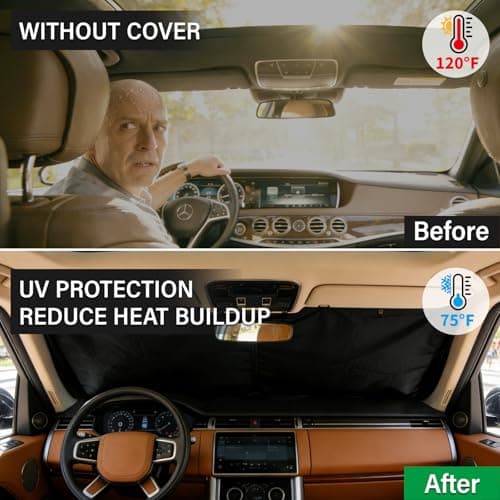 Instraella Windshield Cover for Ice and Snow, All-Season Car Windshield Cover with Heavy Duty Oxford Fabric, Windproof Front Window Protector Sun Shade with Mirror Covers for Cars, SUVs and Trucks, L - Thumbnail 3