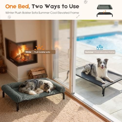 Elevated Dog Bed with Removable Fluffy Pillow Cushion, Raised Pet Cot Washable Bolster, Dog Couch Sofa, Anti Slip Feet, Breathable Mesh, Light Grey, 36"×26" - Thumbnail 5