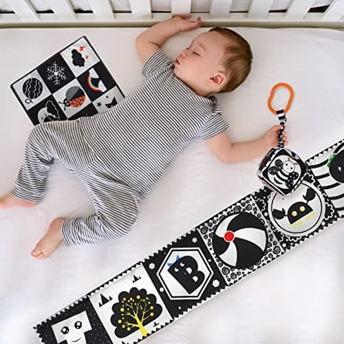KUANGO 3 PCS Black and White High Contrast Baby Toys Newborn Toys 0-6 Months, Visual Stimulation Sensory Soft Book, Infant Tummy Time Toys 0-3-6 Months Baby Gifts - Thumbnail 5