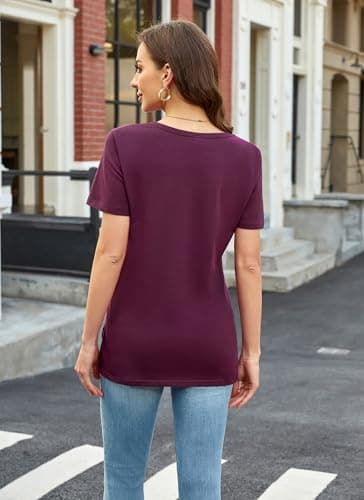 Herou Women Summer Casual Short Sleeve Tops T-Shirts Tees with Side Split (Maroon, Small) - Thumbnail 5