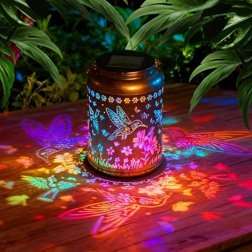 Solar Lanterns Outdoor Waterproof Hummingbird Garden Decor, Birthday Gifts for Women Mom Grandma Seniors, Metal Hanging Lanterns Decorative Colorful LED Lights for Lawn, Yard, Patio, Backyard, Porch - Image 1