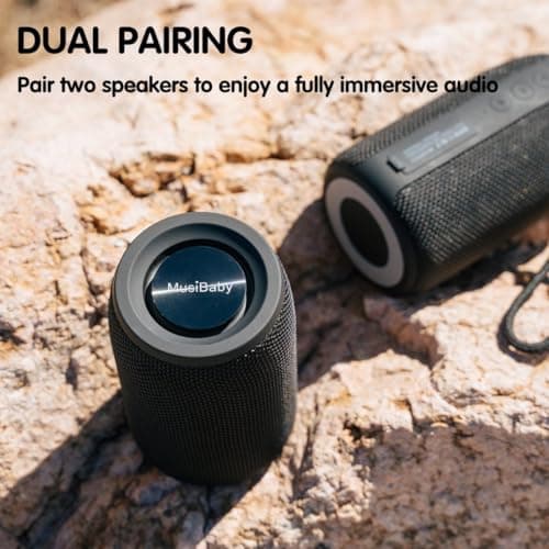 MusiBaby M68 Portable Bluetooth Speaker – Wireless Waterproof Sound for Home and Outdoor Use – Deep Bass, Dual Pairing, 24H Playtime, Compact Design (Black) - Thumbnail 6
