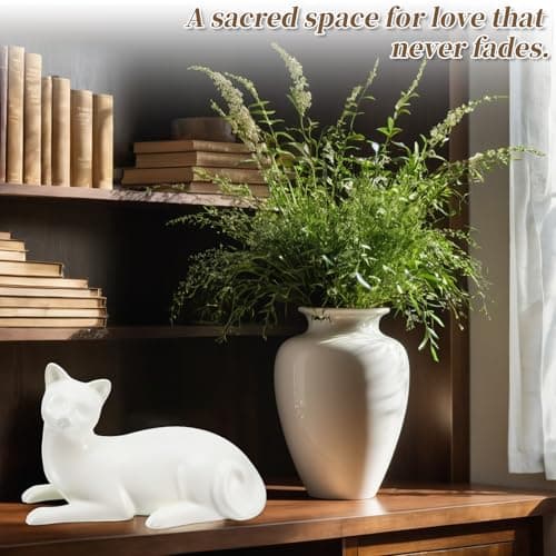 COSOWO Lying Cat Cremation Urn for Cats, White Ceramic Pet Memorial Urn for Cat Ashes, Keepsake Urn for Loss of Beloved Cat, Cat Remembrance Gift, White - Thumbnail 6