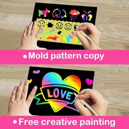Scratch Art Party Favors for Kids - 24 Pack Valentines Party Favors Goodie Bag Stuffers for Kids, Classroom Prizes Birthday Gifts Bulk, Rainbow Scratch Notebook Coloring Book (Valentines) - Thumbnail 6