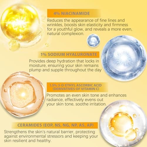 Pure 4% Niacinamide Serum for Acne Treatment for Face & Dark Spots | Brightening Face Serum with 1.5% Vitamin C | 1% Hyaluronic Acid | 1% Ceramide T5 | Made in China (4 fl.oz/120ml) Travel Pack Size - Thumbnail 2