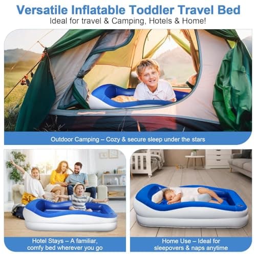 LOREINTA Inflatable Toddler Travel Bed – Portable Toddler Bed with Safety Bumpers, Toddler Floor Bed for Travel, Camping, Sleepovers – Kids Blow Up Bed with Pump & Carry Bag - Thumbnail 5