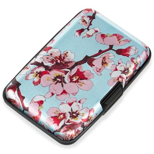 Mayski Credit Card Holder, RFID Blocking, Aluminum Alloy Hard Case, Small Mini Business Metal Wallet for Women Men, Peach Blossom - Image 1