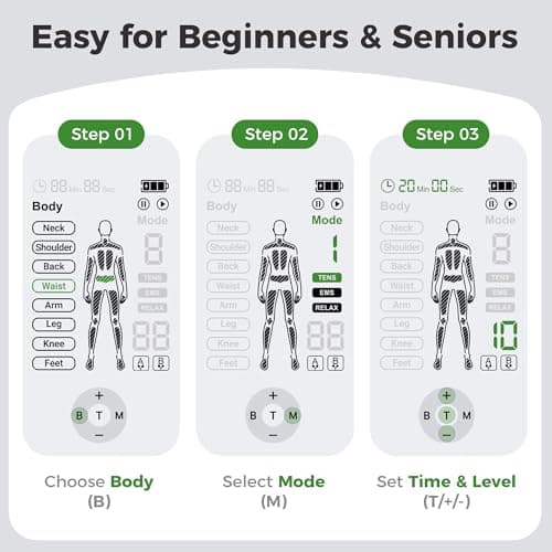 DOMAS TENS Unit with 4"x6" Butterfly Pad for Lower Back Pain Relief, 8 Guided Body Programs, USB-C Rechargeable, Dual Channel - Thumbnail 5