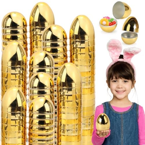 Skirfy 24PCS Golden Easter Eggs, Empty 3.15" Golden Eggs Bulk Fillable for Easter Hunt Party Favor Basket Stuffers Filler Classroom Prize Supplies Decor - Image 1