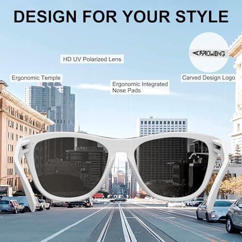 ROCKNIGHT HD Driving Polarized Sunglasses Men UV400 Protection Grey Flat Lens Stylish Shades White Retro Sunglasses - Thumbnail 4