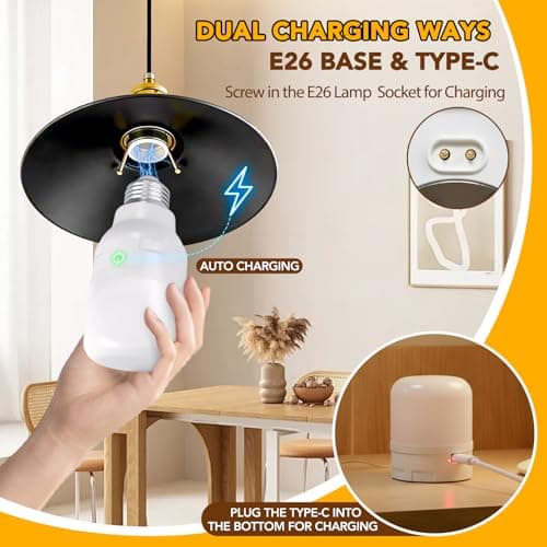 2-Pack Rechargeable Magnetic LED Light Bulb, E26 RGB Color Changing Bulb with Remote, 3 Color Temperatures Dimmable, 2000mAh Battery Operated with Timer, IP44 Waterproof for Sconces, Lamps, Camping - Thumbnail 2