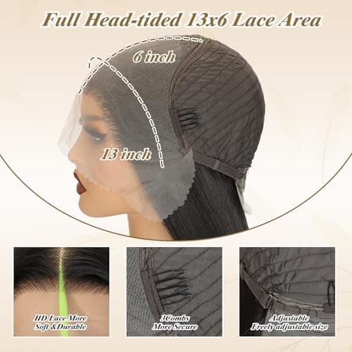Erqq Synthetic Lace Front Wig 30inch/76cm 13x6 HD Long Black Straight Wigs for Women Pre Plucked Natural Hairline Heat Resistant Synthetic Wig for Daily Use (#1B Natural Black) - Thumbnail 5