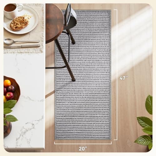 PADOOR Kitchen-Runner Rug, Kitchen-Rugs Non Slip Washable, Absorbent Kitchen Mats for Floor, Boho Kitchen Mat Soft Braided Sink Rug Runners for Kitchen Floor (Grey and Black, 20"x47") - Thumbnail 2
