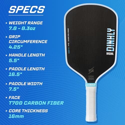 DINKLY Radial Pro Pickleball Paddle, T700 Raw Carbon Fiber Thermoformed with Foam Injected Walls, USAPA Approved Pickle Ball Racket, Engineered for Maximum Spin & Consistency (16mm Hybrid) - Thumbnail 4