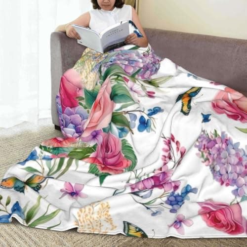 yuboo Spring Floral Throw Blanket, Soft Flannel Blanket Gifts for Women Wife Flower Lovers, Decorations for Home Bed Sofa Couch Chair Business Travel Home Ornaments, 50 x 60 Inch - Thumbnail 4
