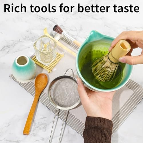 12 Pcs Matcha Whisk Set - Matcha Set Includes Ceramics Matcha Bowl and Cup, Matcha Kit for Ceremony Making Tools, Gift for Family/Friend (Gradient white-green) - Thumbnail 5