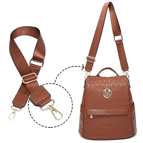 MKP Women Fashion Backpack Purse Multi Pockets Signature Anti-Theft Rucksack Travel Ladies Shoulder Bag Handbag 2Pcs - Thumbnail 3