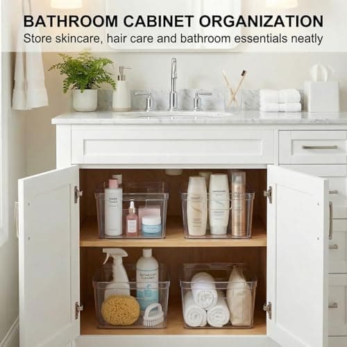 MOONEDGE 4-Pack Clear Plastic Storage Bins — Open-Top PET Organizers, 10" x 10" x 6" Storage Containers Ideal for Pantry, Fridge, Shelf and Counter Organization, Small Storage Bins for Home - Thumbnail 4