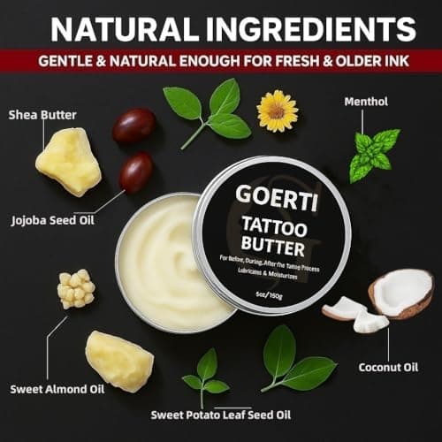 GOERTI Tattoo Aftercare Balm 5oz – Tattoo Butter for Hydrates New Tattoos & Brightening Old Ink | Vegan, Non-Greasy Moisturizer Cream for Tattooed Skin | Tattoo Cream for Dry & Sensitive Skin - Thumbnail 2