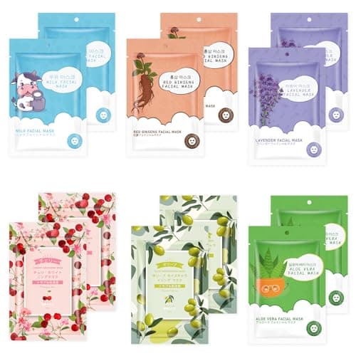 12 Sheets Face Masks Skincare, Moisturize Face Masks Suitable for Sensitive Skin, Hydrate Facial Mask for All Skin Types, Bulk Facial Masks for Women Skin Care, Soothe Face Mask for Spa Party - Image 1