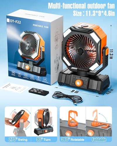 Portable Misting Fan, Cooling Mist Fans, 20000mAh USB Rechargeable Battery Powered Fan with Mister, 250mL Water Tank & LED Lantern, for Home Desk, Bedroom, Office, Outdoor & Indoor Use - Thumbnail 2