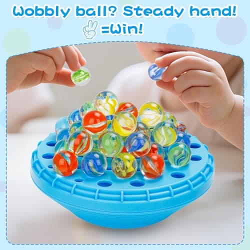 YUOIOYU Marble Balance Game - 50 Colorful Marbles with Built-in Storage, Fun Family Challenge for 1-4 Players, Educational Toy for Kids & Adults, Perfect for Parties, Travel & Birthday Gifts (Blue) - Thumbnail 5