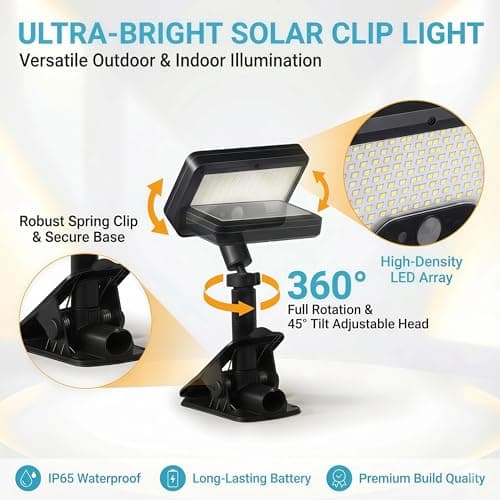 CVchancin Solar Lights Outdoor, Motion Sensor Clip On Lights for Fence Gutter, 92 LED 600LM IP65 Waterproof Security Lights, Solar Powered Motion Activated Light for Deck Patio Yard (2) - Thumbnail 2