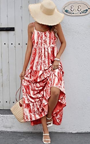 PRETTYGARDEN Sleeveless Floral Print Sun Dresses Women Summer Casual Dresses for Women 2026 Wedding Guest Tiered Maxi Dress (Burgundy, XX-Large) - Thumbnail 5