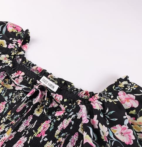 GRACE KARIN Womens Summer Floral Maxi Dress 2026 Flowy Wedding Guest Dress A Line Boho Dresses Fashion Clothing with Pockets Black Pink Floral 2XL - Thumbnail 5