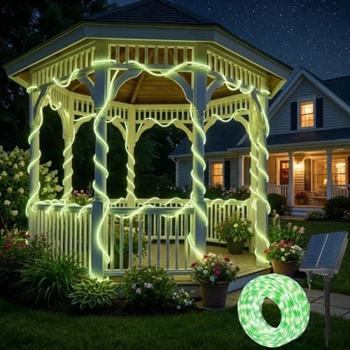 New Years Candy Cane Lights, Tree Light, 33ft 100 LEDs Solar Rope Lights Outdoor, 8 Lighting Modes Solar Powered String Lights for Christmas Decor, Camping Canopy, Tent Decor, Green White - Image 1
